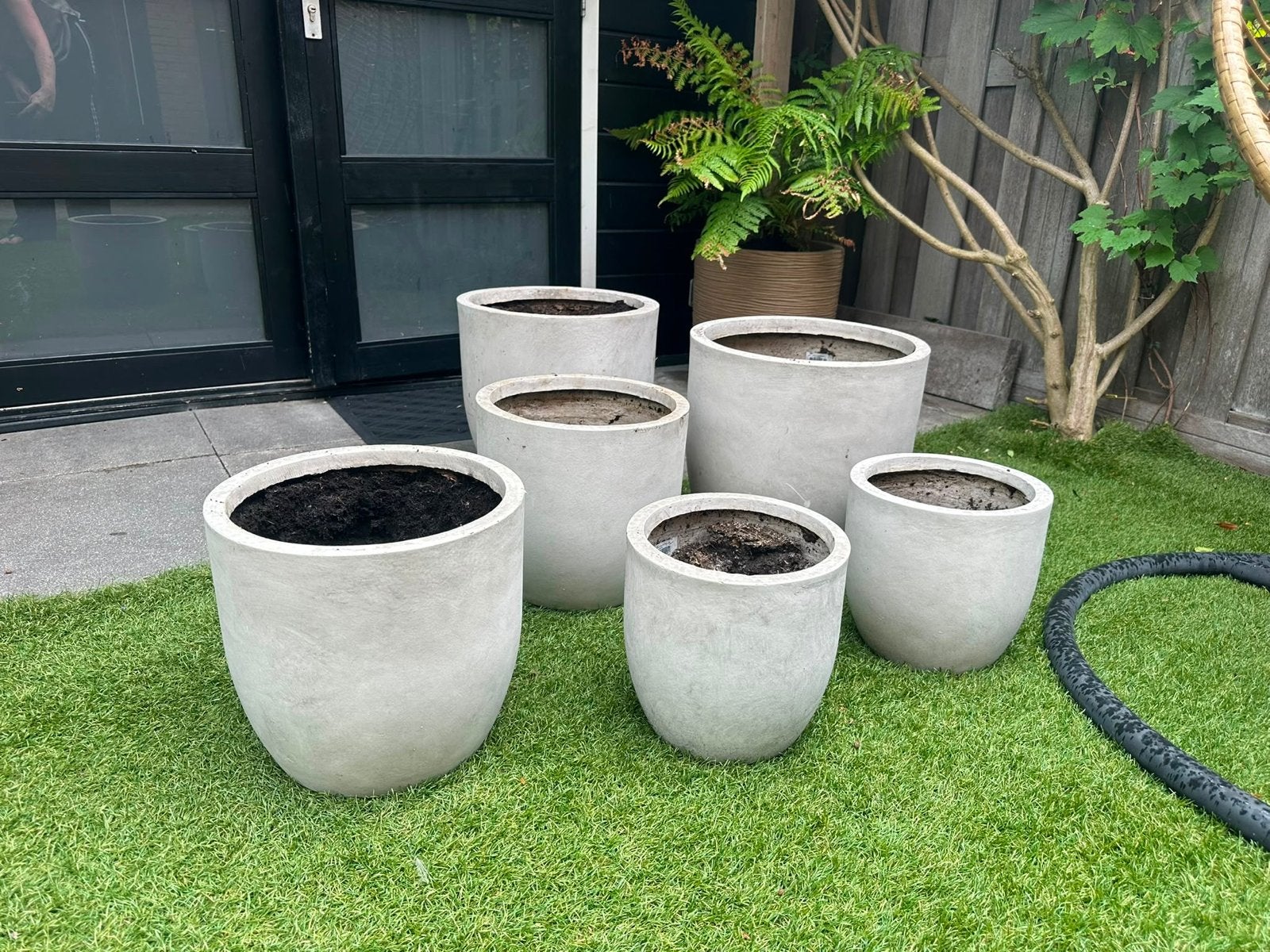 Diverse plantenpotten buiten betonlook - 6 stuks, Ophalen, Gebruikt, Balkon, Minder dan 60 cm
