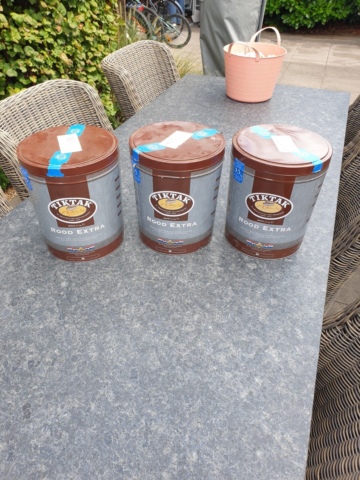 3x Tiktak Rood Extra Koffieblikken - leeg, Ophalen, Gebruikt, Voorraadpot, Metaal