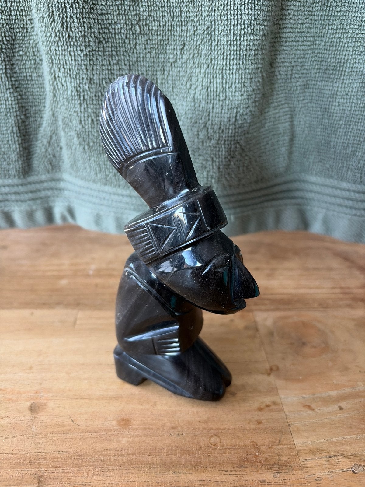 Obsidiaan Beeldje - Pre-Columbiaanse Stijl, Steen/keramiek, Mexico, Zwart, Ophalen of Verzenden
