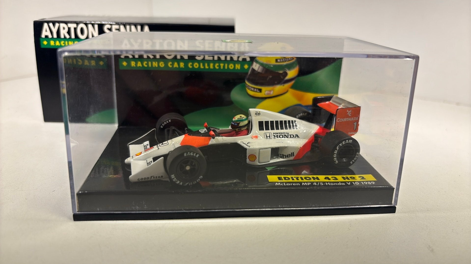 McLaren mp4/5 honda v10 ayrton senna 1989 minichamps 1.43, Hobby en Vrije tijd, Modelauto's | 1:43, Auto, Ophalen of Verzenden