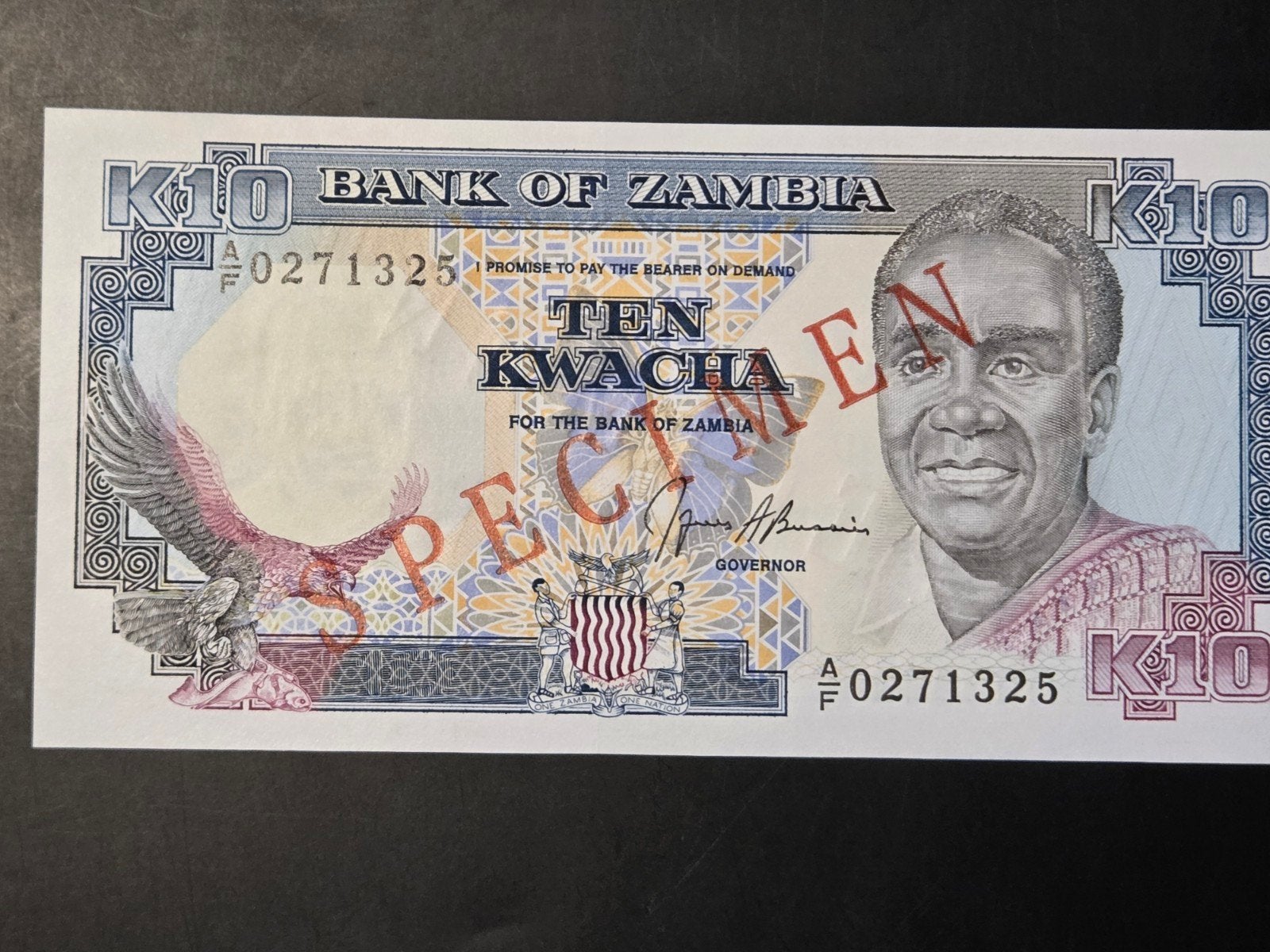 Zambia 10 kwacha 1989 SPECIMEN UNC, Postzegels en Munten, Bankbiljetten | Afrika, Ophalen of Verzenden, Zambia