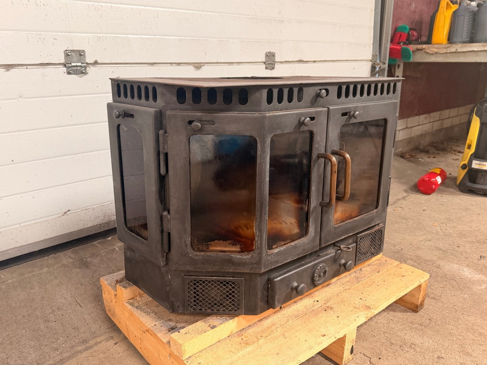 Barbas Hoekkachel Houtkachel met Ventilator - 54,5x72x39cm, Huis en Inrichting, Gebruikt, Houtkachel, Ophalen of Verzenden, Inbouw