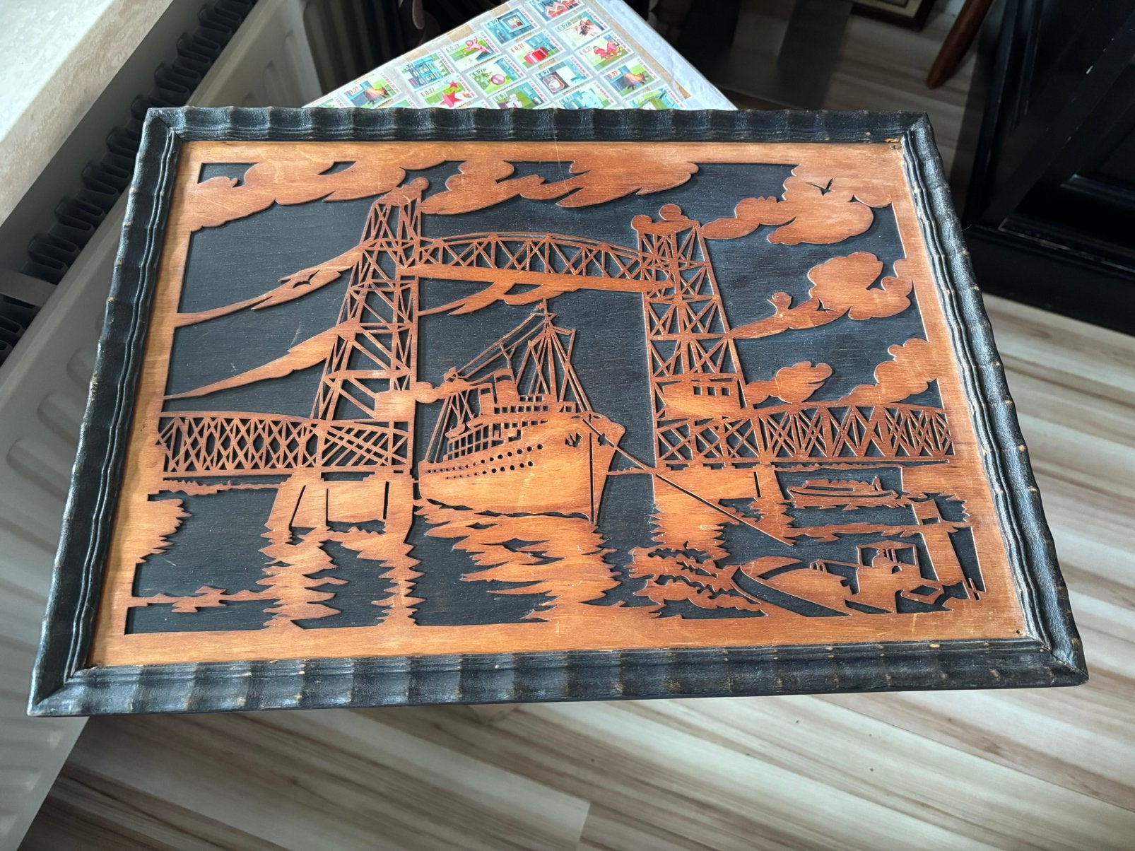 Koningshavenbrug Rotterdam De Hef ! Houtsnijwerk begin 1900, Antiek en Kunst, Ophalen of Verzenden