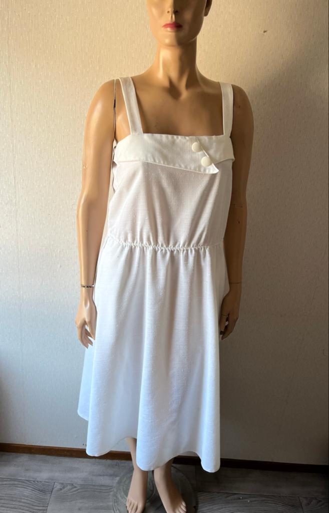 Vintage witte linnen zomer jurk maat 38/40, Maat 38/40 (M), Wit, Ophalen of Verzenden, Gedragen