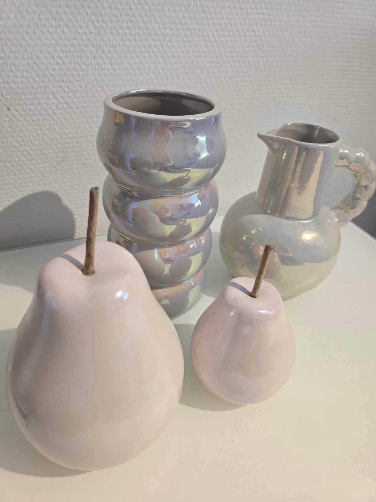 Home deco: bubble vaas, kan en peren (splinternieuw), Inclusief decoratie, Nieuw, Steen/keramiek, Meerkleurig