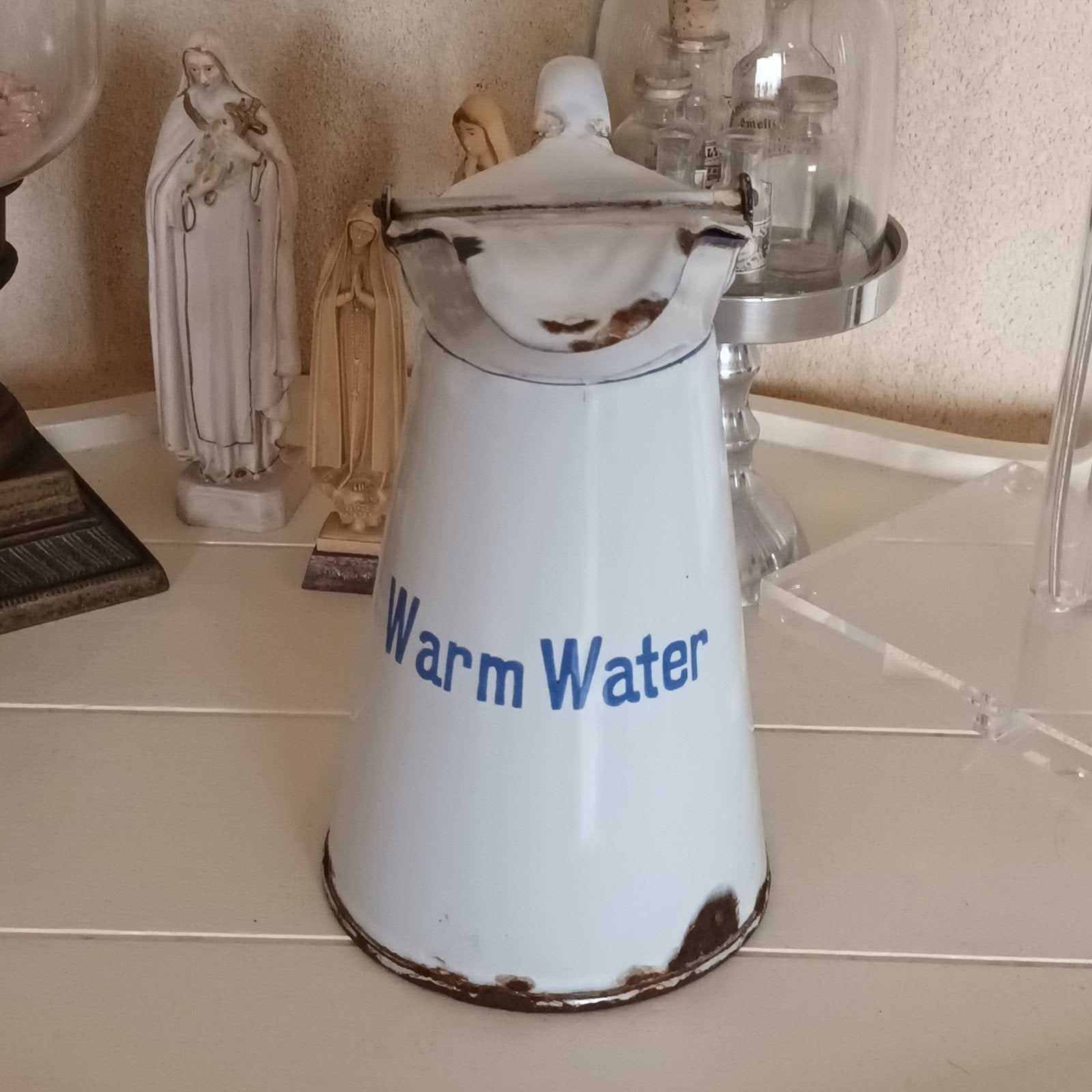 Oude zeldzame emaille Waterkan - Warm Water, Antiek en Kunst, Ophalen of Verzenden