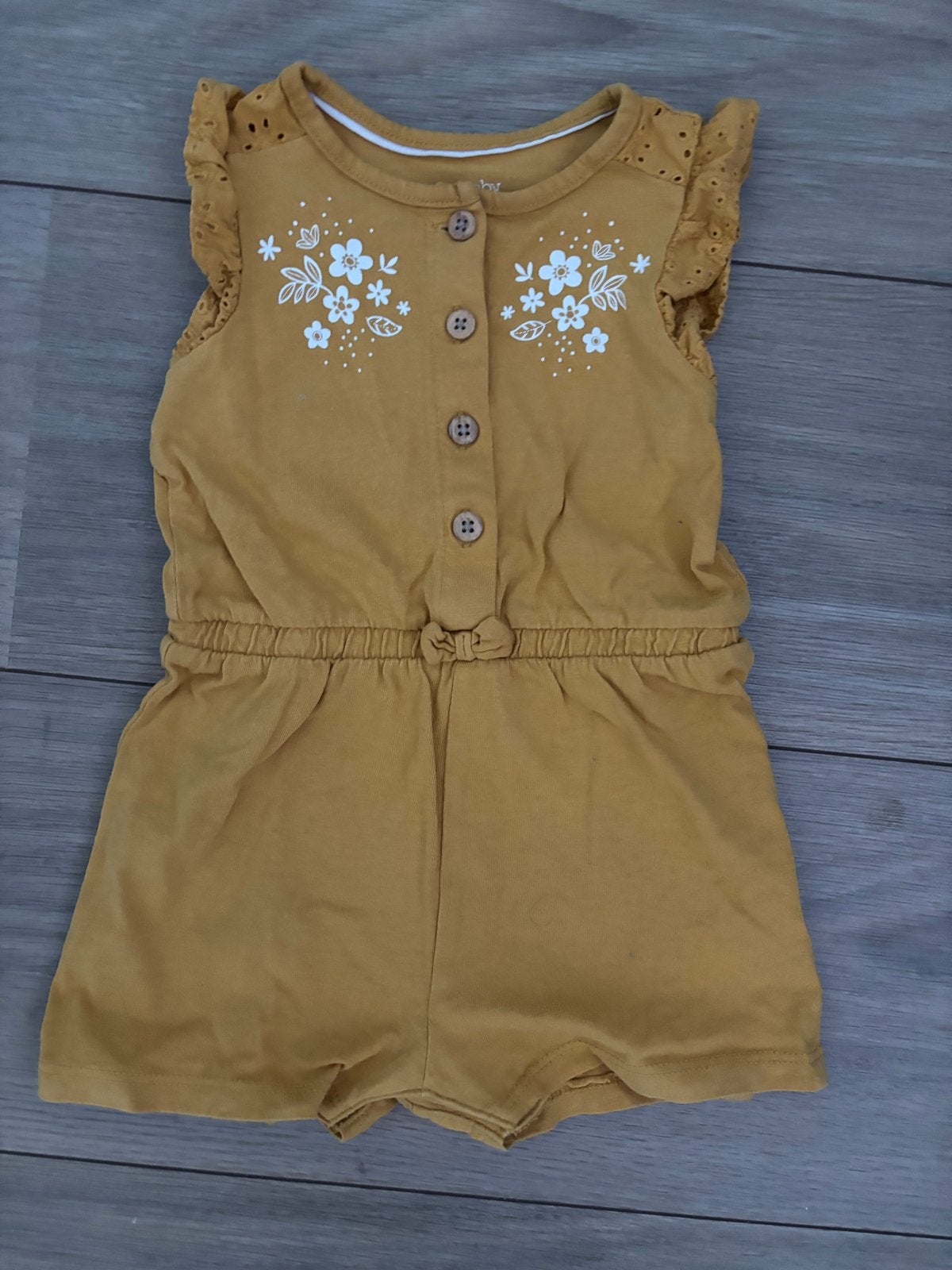 Geel Jumpsuit met Bloemen voor Meisje  Maat 80, Kinderen en Baby's, Babykleding | Maat 80, Verzenden, Zo goed als nieuw, Meisje