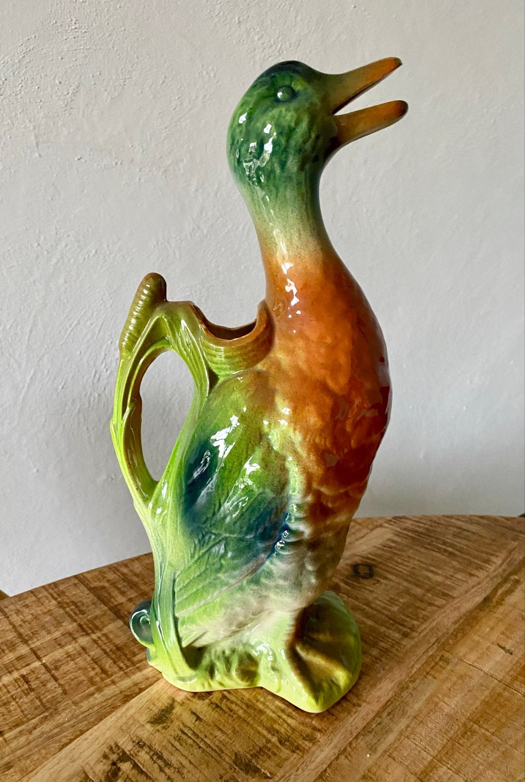 Vintage barbotine Majolica Eend waterkan Frankrijk, Antiek en Kunst, Ophalen of Verzenden