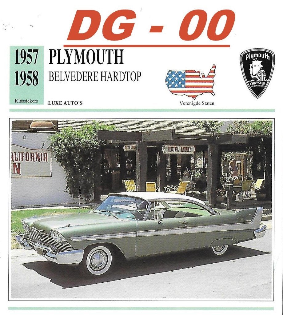 Dg00 autokaart plymouth belvedere hardtop ( 1957 - 1958 ), Ophalen of Verzenden, Zo goed als nieuw, Auto's
