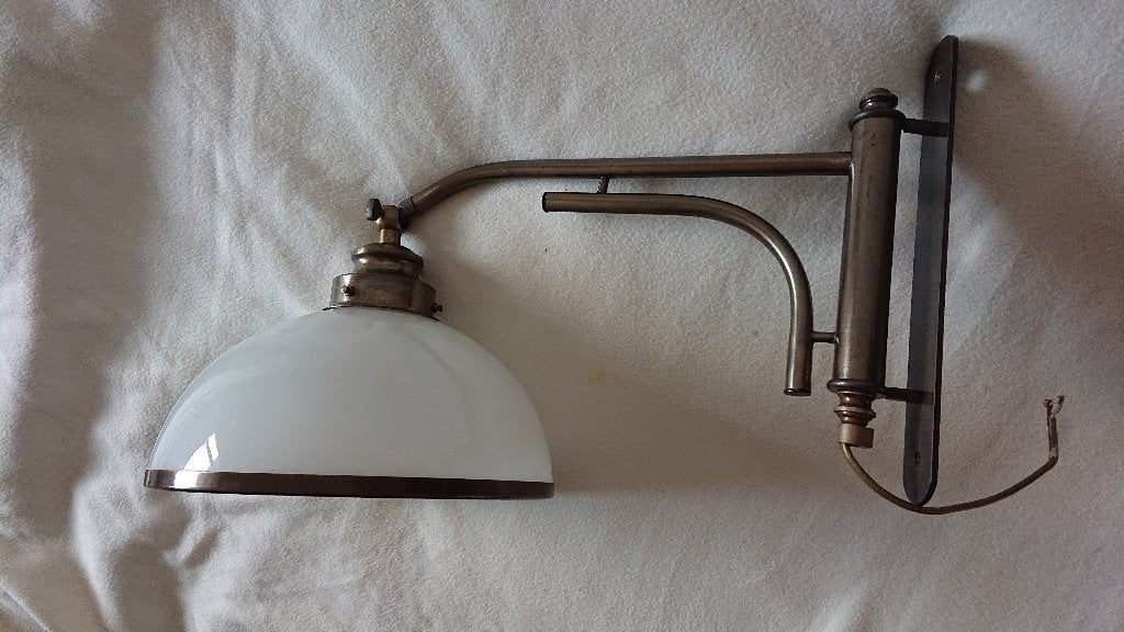 Wandlamp van GK messing met opaline glazen kap, Ophalen, Zo goed als nieuw, Glas, Klassiek
