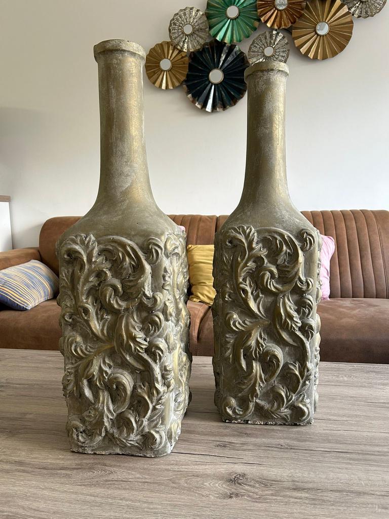 Decoratieve Vazen Set Goudkleurig met Reliëf, Ophalen, Steen, Overige kleuren, 50 tot 75 cm