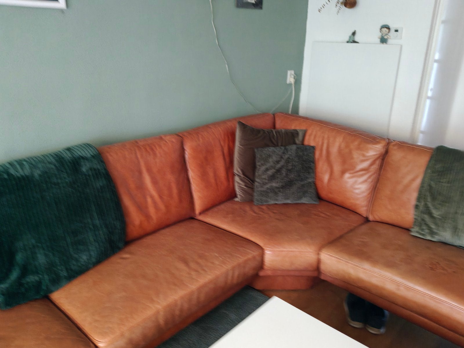 Lederen hoekbank 3 bij 3 meter camelkleur, Huis en Inrichting, Ophalen of Verzenden, Gebruikt