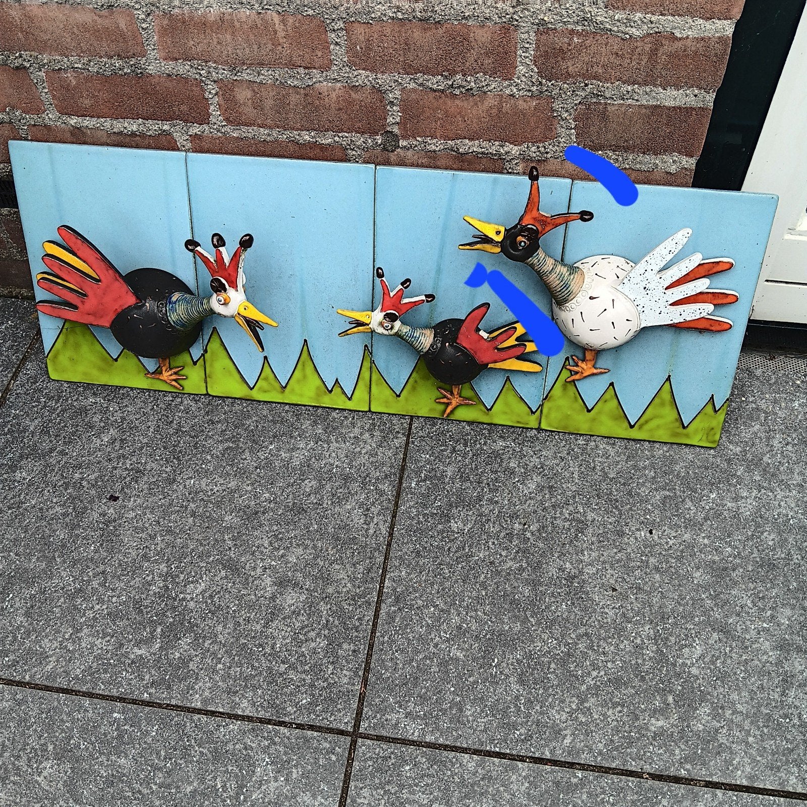Jes keramiek wandecoratie met 3 kleurrijke vogels, Tuin en Terras, Ophalen, Gebruikt