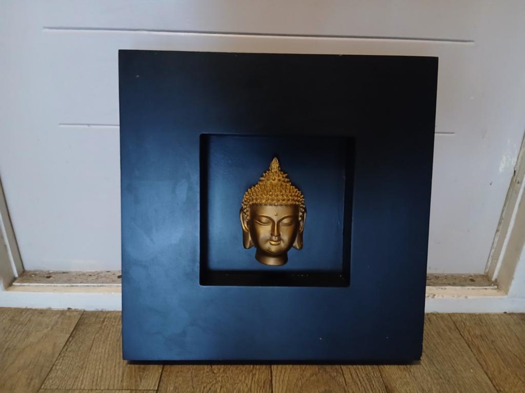 Boeddha Hoofd in Zwarte Lijst - Decoratief Kunstwerk, Ophalen of Verzenden, Zo goed als nieuw