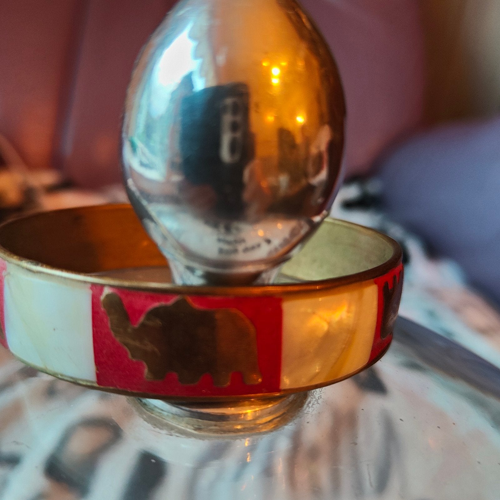 Vintage jaren 70 messing/been/jaspis rode steen armband, Sieraden, Tassen en Uiterlijk, Armbanden, Overige materialen, Verzenden
