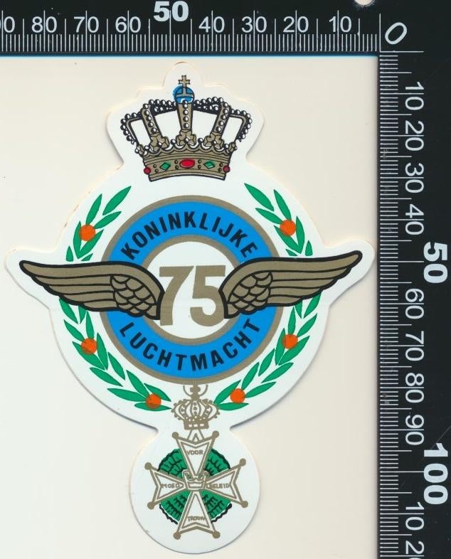 Sticker: Koninklijke Luchtmacht - 75 Jaar (2), Verzamelen, Stickers, Zo goed als nieuw, Bedrijf of Vereniging, Ophalen of Verzenden