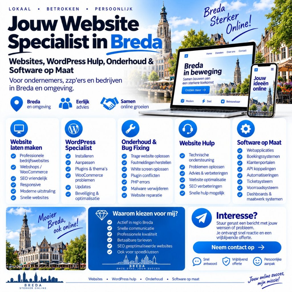 Website Laten Maken & WordPress Hulp Breda, Vanaf 3 jaar, Geschikt als bijbaan, Freelance of Uitzendbasis, 33 - 40 uur