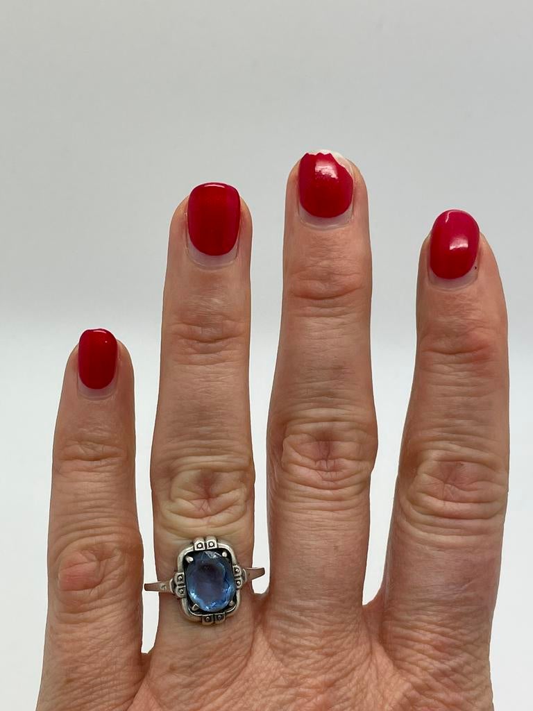 D280 Prachtige zilveren ring art deco maat 18,5, Ophalen of Verzenden, Zilver, Ring, Met edelsteen