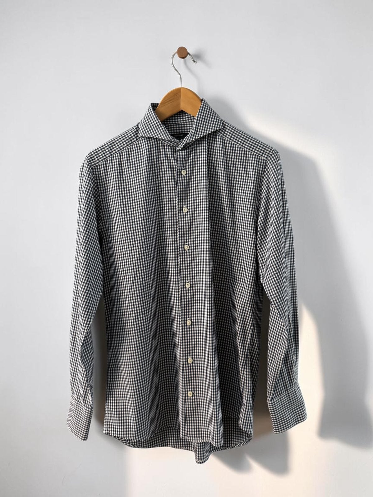 SuitSupply tailored fit overhemd shirt ruiten blauw wit S 38, Kleding | Heren, Overhemden, Ophalen of Verzenden, Zo goed als nieuw
