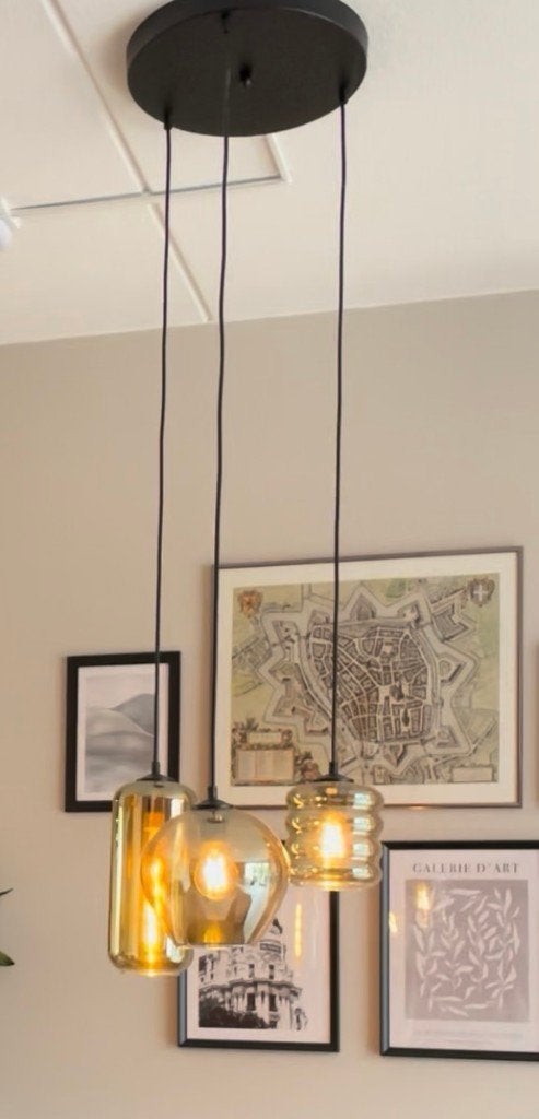 Masterlight Plafondlamp Quinto 3 lichts mat zwart 35cm, Ophalen, E27 (groot), Modern, Glas