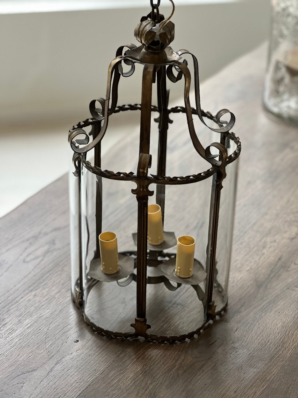 Oude smeedijzeren hallantaarn - hanglamp | messing/brons, Ophalen