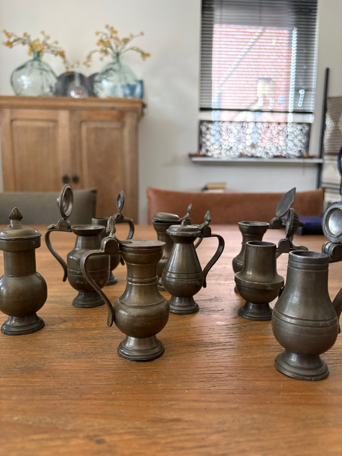 Set van 9 Antieke Miniatuur Tinnen Kannen, Ophalen of Verzenden