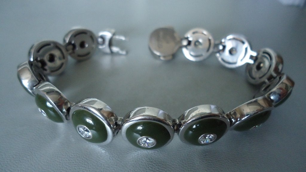 Zilver originele armband met olijf groene en helder stenen, Ophalen of Verzenden, Zo goed als nieuw, Met bedels of kralen, Groen