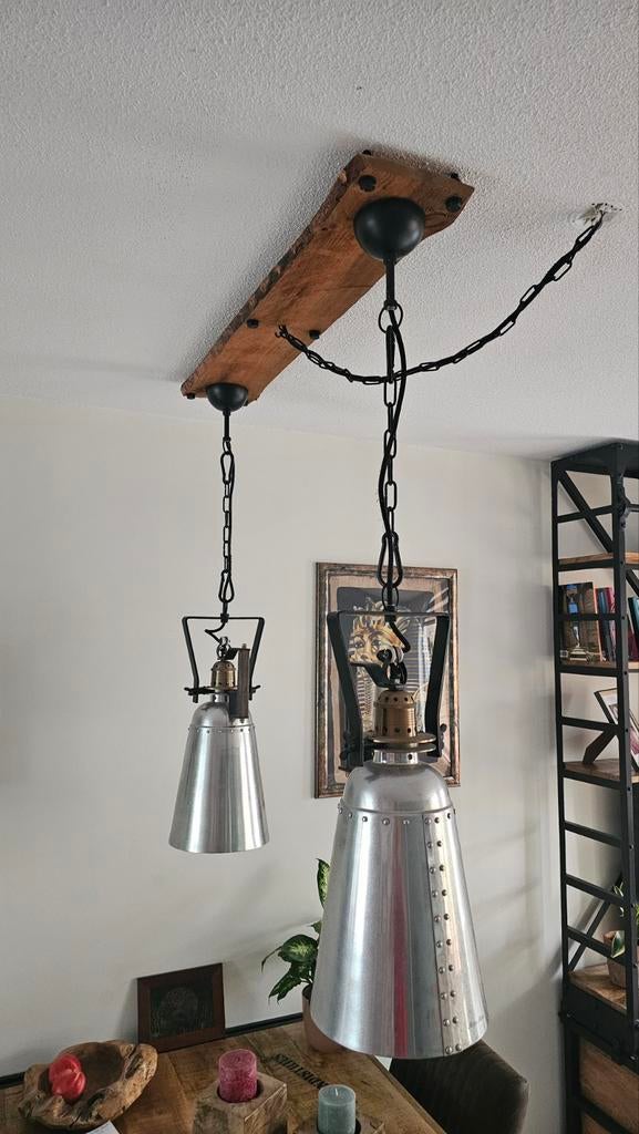 Industriele hanglampen Riviera Maison, Huis en Inrichting, Lampen | Hanglampen, Ophalen, Gebruikt, Hout, Industrieel