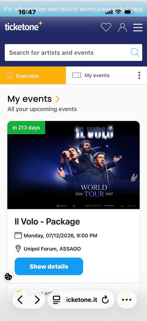Il Volo platinum package tickets, Twee personen