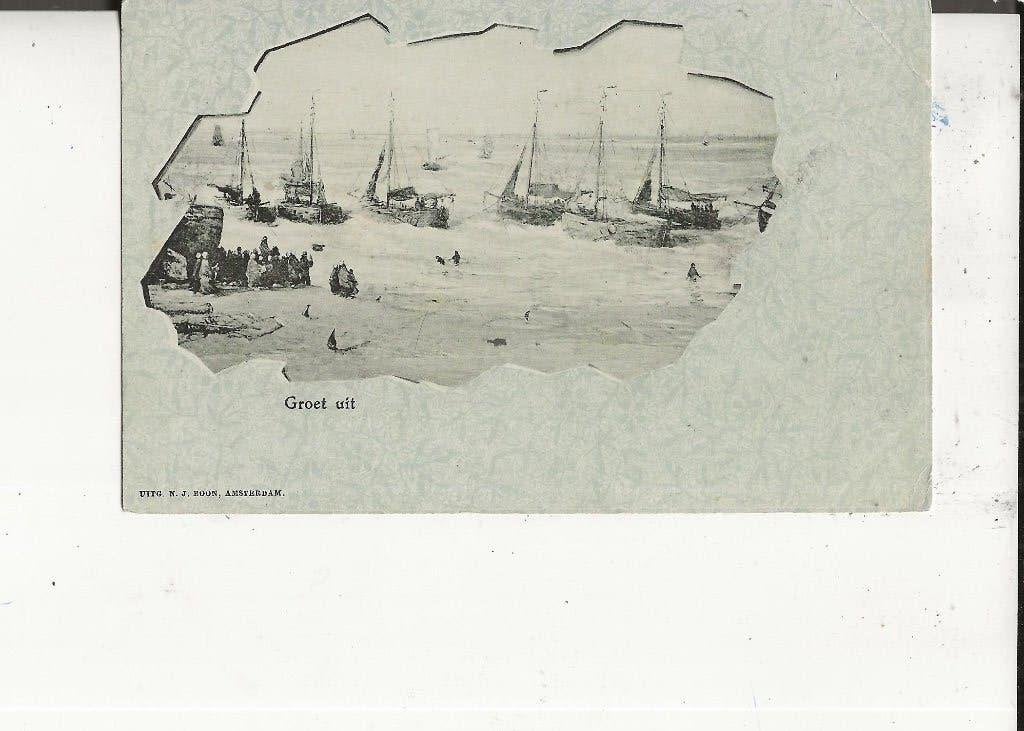 Scheveningen Bomschuiten in de branding NJ Boon 1899, Ophalen of Verzenden, Voor 1920, Ongelopen, Zuid-Holland