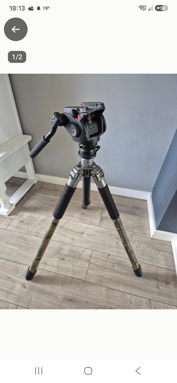 Benro statief met Manfrotto 501HDV videokop, Gebruikt, Benro, Vloeistofkop, 150 tot 175 cm