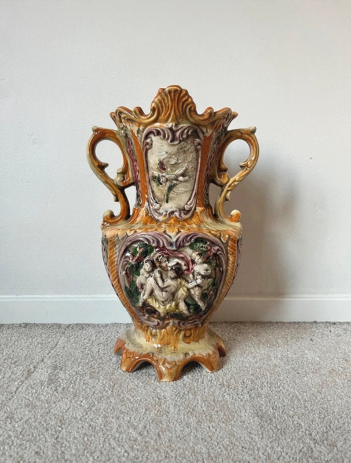 Prachtige vintage vaas, 34,5x22x17cm. Brocante kitsch boho, Verzenden