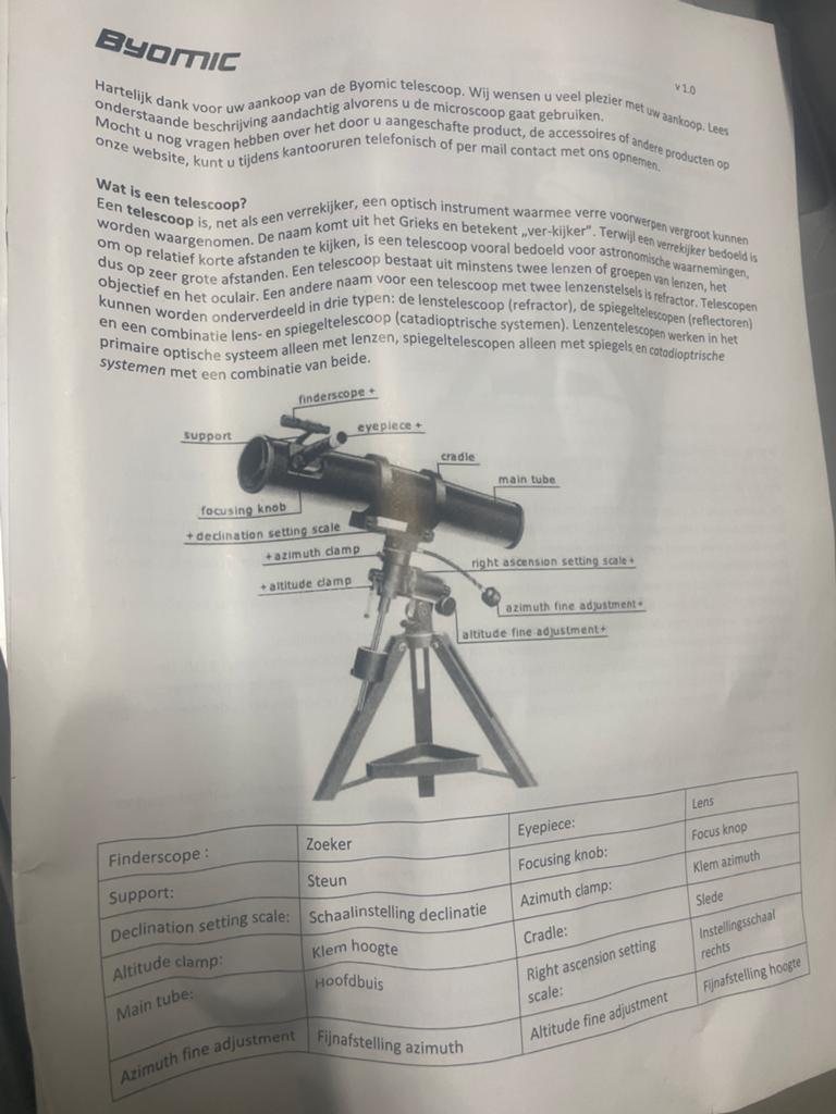 Byomic Telescoop met Statief en Koffer - Zo goed als nieuw, Audio, Tv en Foto, Optische apparatuur | Telescopen, Ophalen, Lenzentelescoop (refractor)