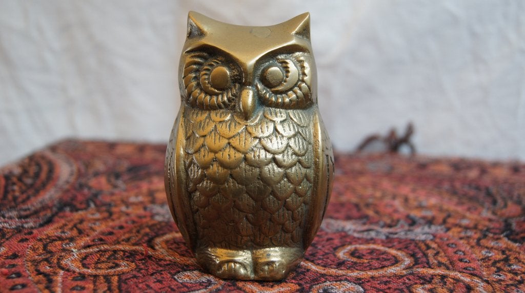 Vintage messing uil beeldje - decoratief object, Ophalen, Gebruikt, Dier