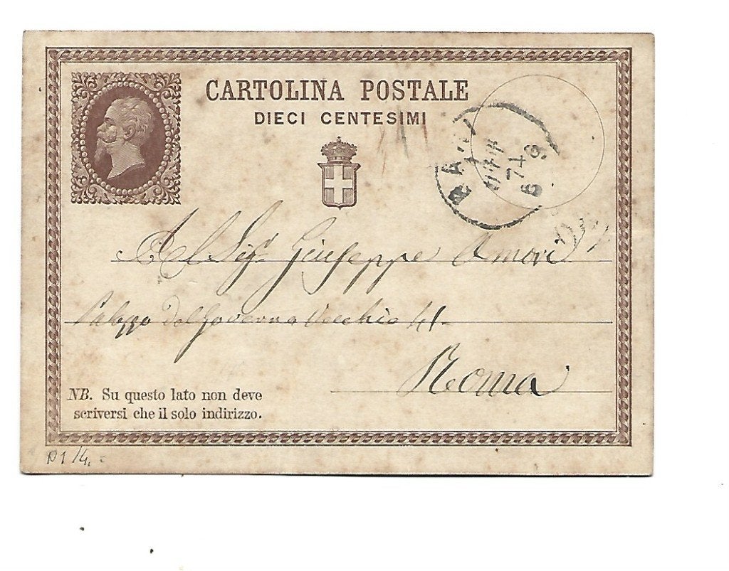 Italië -1874, Verzenden, Briefkaart