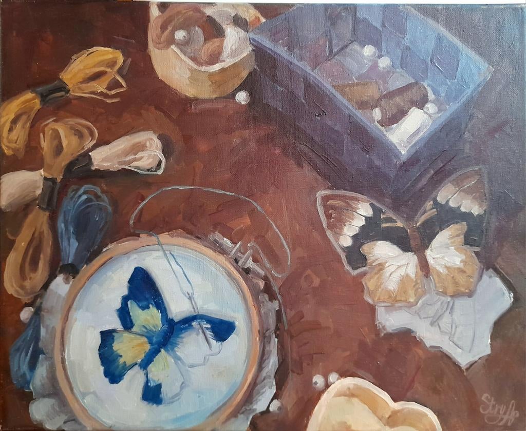 Handgeschilderd schilderij met vlinders 40x50, Ophalen