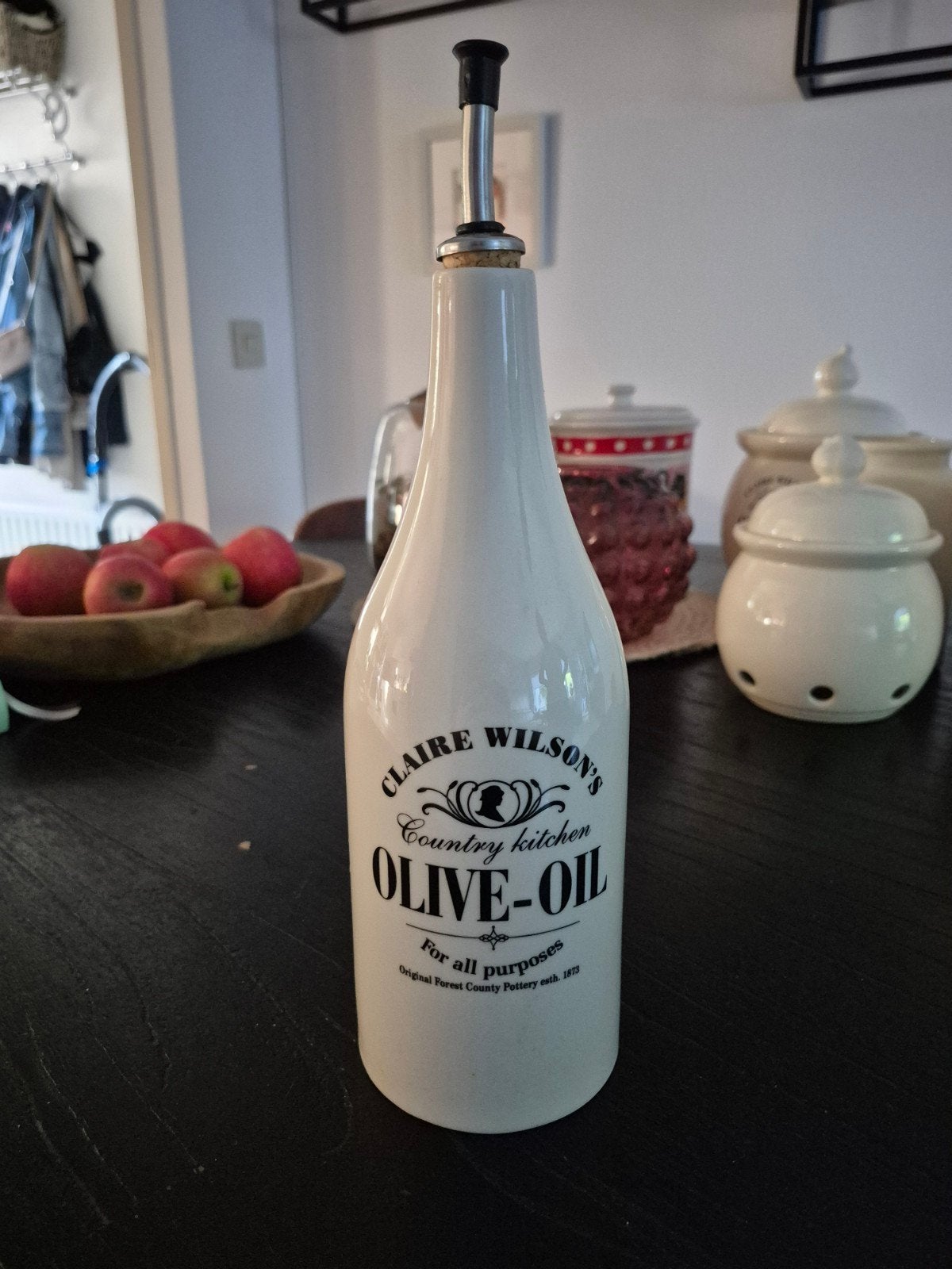 Claire Wilson's Olijfolie Fles met Schenktuit, Ophalen of Verzenden, Steen/keramiek, Wit, Overige merken
