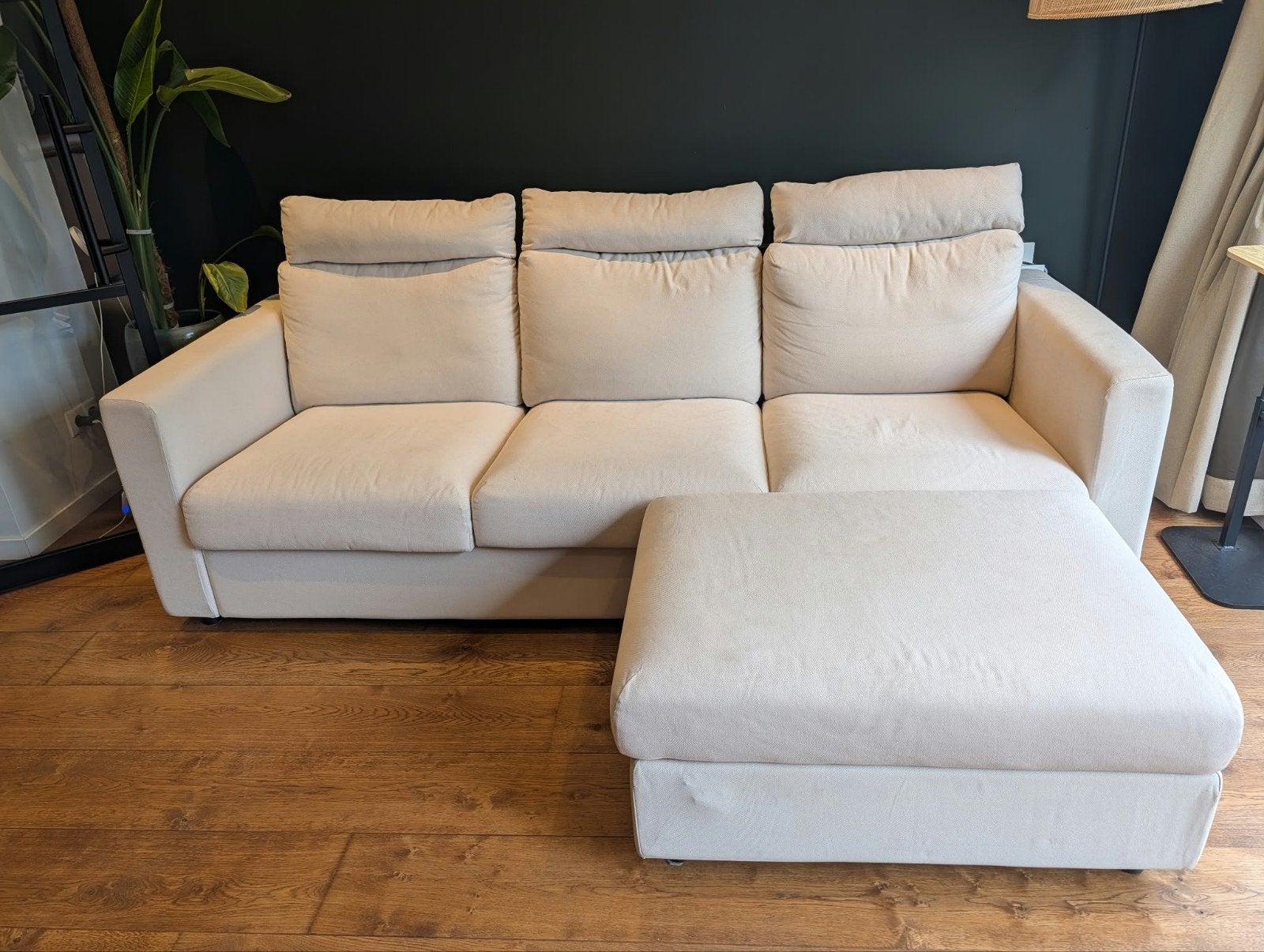Ikea Vimle beigen 3-zitsbank met opbergpoef, Ophalen, Gebruikt, Driepersoons, 75 tot 100 cm