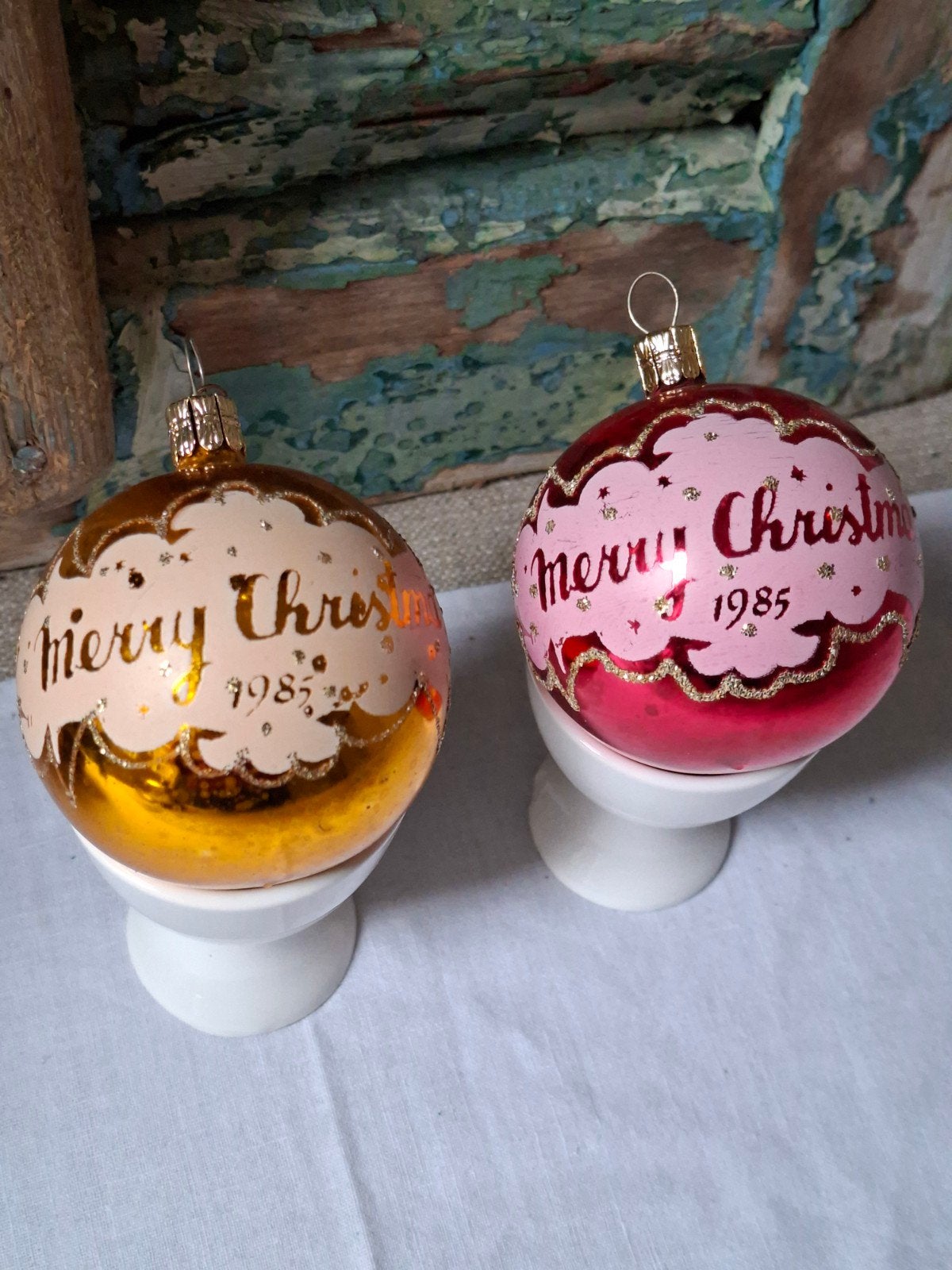 Prachtige set Vintage Glazen Kerstballen (1985) Rood & Goud., Ophalen of Verzenden, Gebruikt