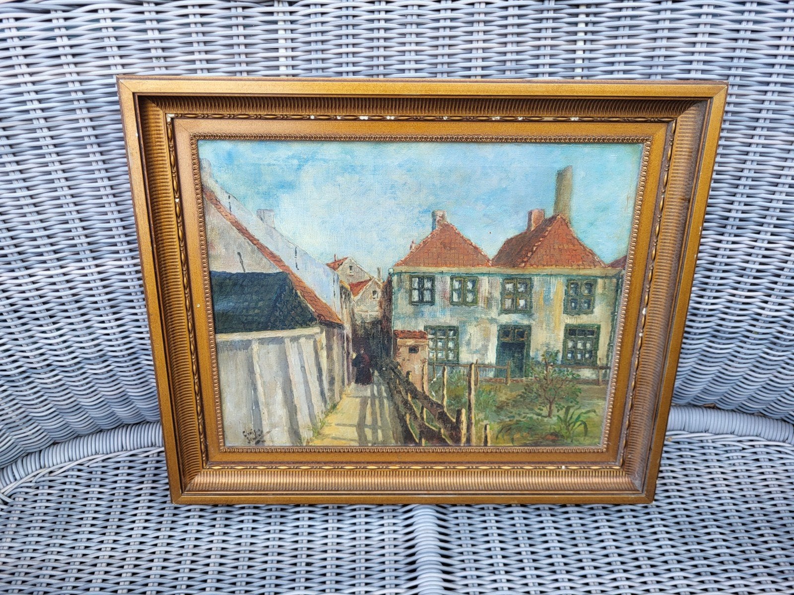 Oud Hollands Stadsgezicht Olieverf op Doek, Ophalen, Doek, Oud hollands, Origineel werk