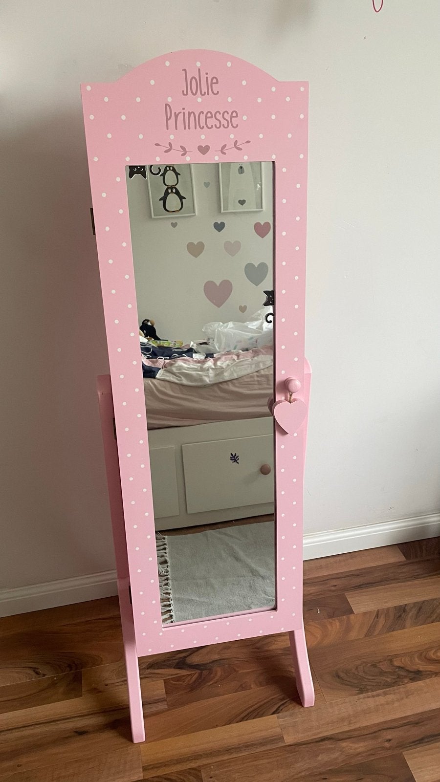 Roze Spiegel met Sieradenkastje en Tafel met Stoeltje, Ophalen, Gebruikt, Tafel(s) en Stoel(en)