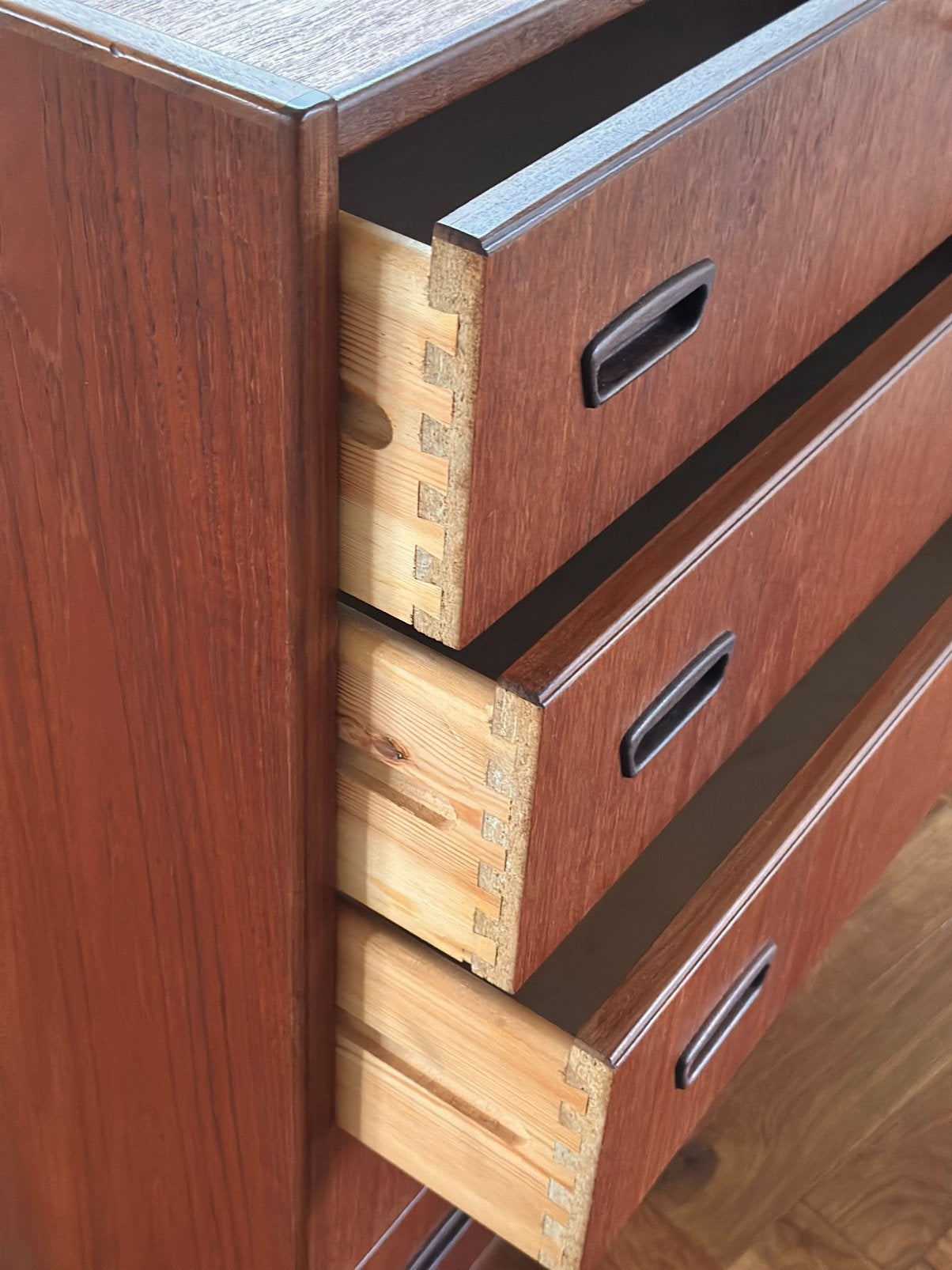Vintage ladekast Deens teak hout jaren 50/60/70 kommode, Ophalen, Gebruikt, 5 laden of meer, Teakhout