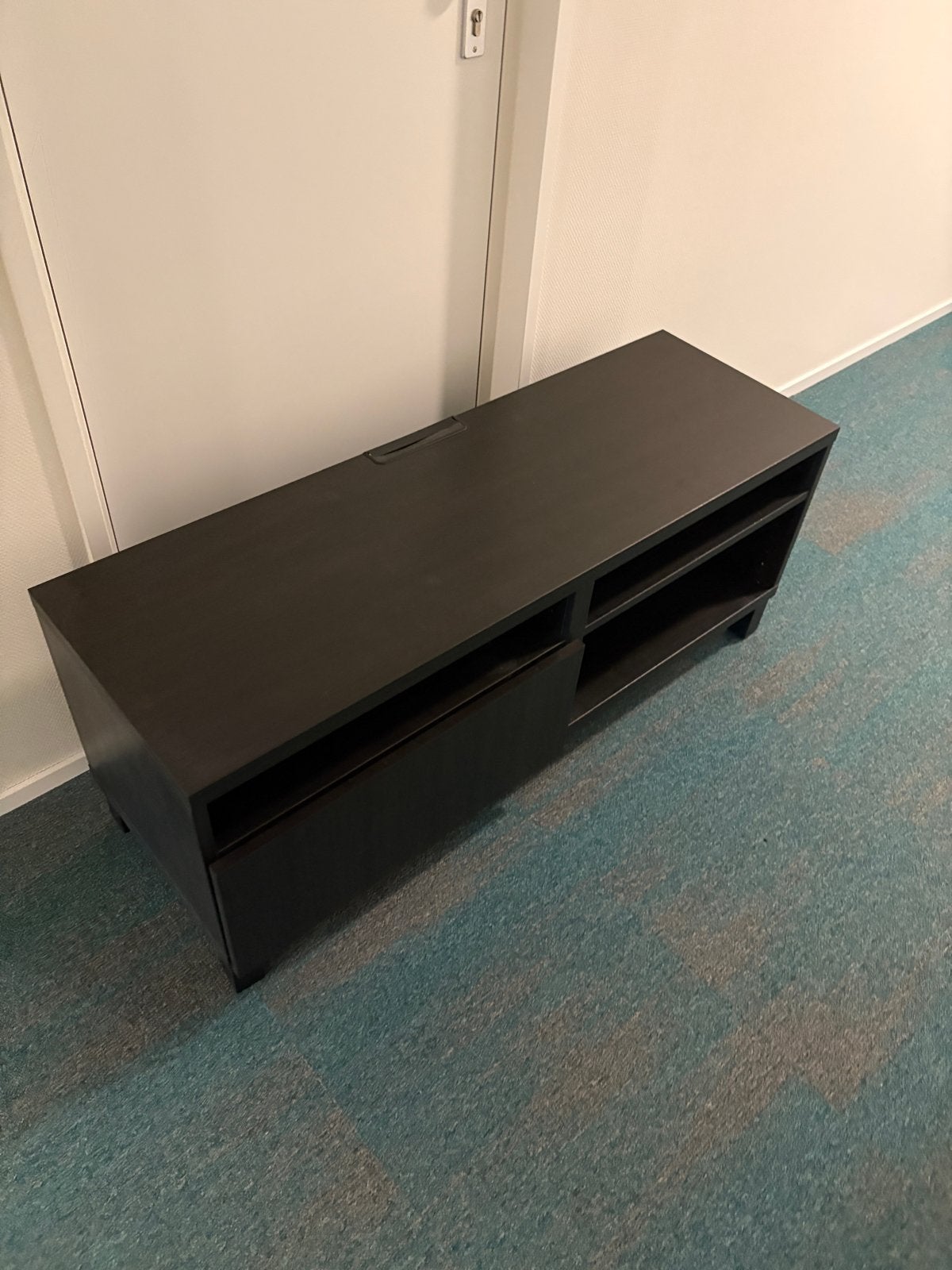Ikea Besta tv meubel - Donkerbruin met lade en open vakken, Ophalen, Gebruikt, 100 tot 150 cm, Minder dan 100 cm