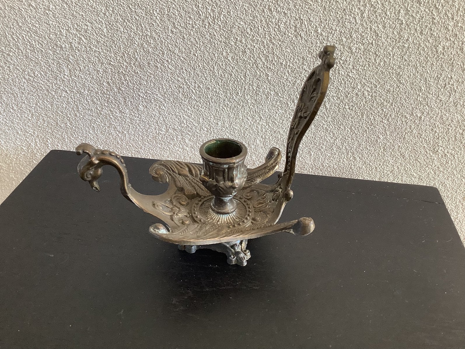 Antieke blaker/kandelaar (pauw), Ophalen of Verzenden, Koper of Brons