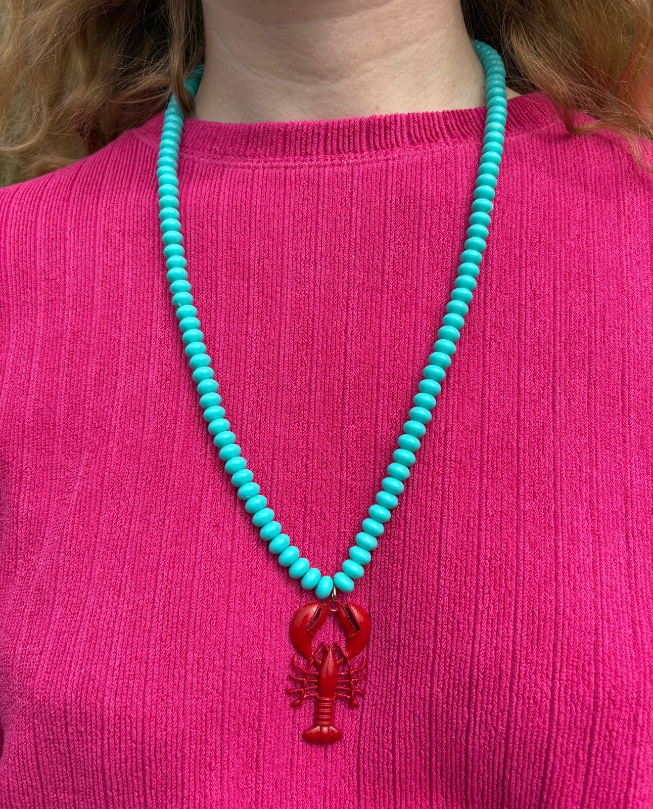 Blauw Turquoise Gekleurde Kralen Ketting Met Kreeft Nieuw, Ophalen of Verzenden, Nieuw, Blauw, Met hanger