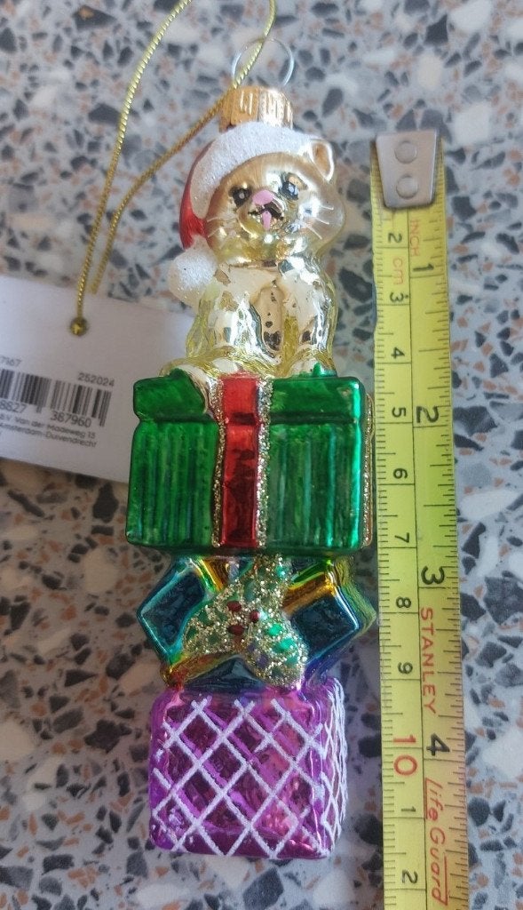 Kerstbal Kerstornament Poes met cadeautjes, Ophalen of Verzenden
