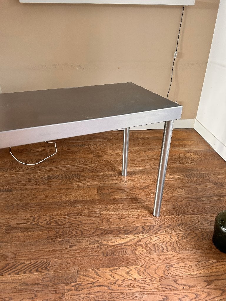 Metalen RVS tafel met losse wielen, Ophalen, Gebruikt, 200 cm of meer, 50 tot 100 cm