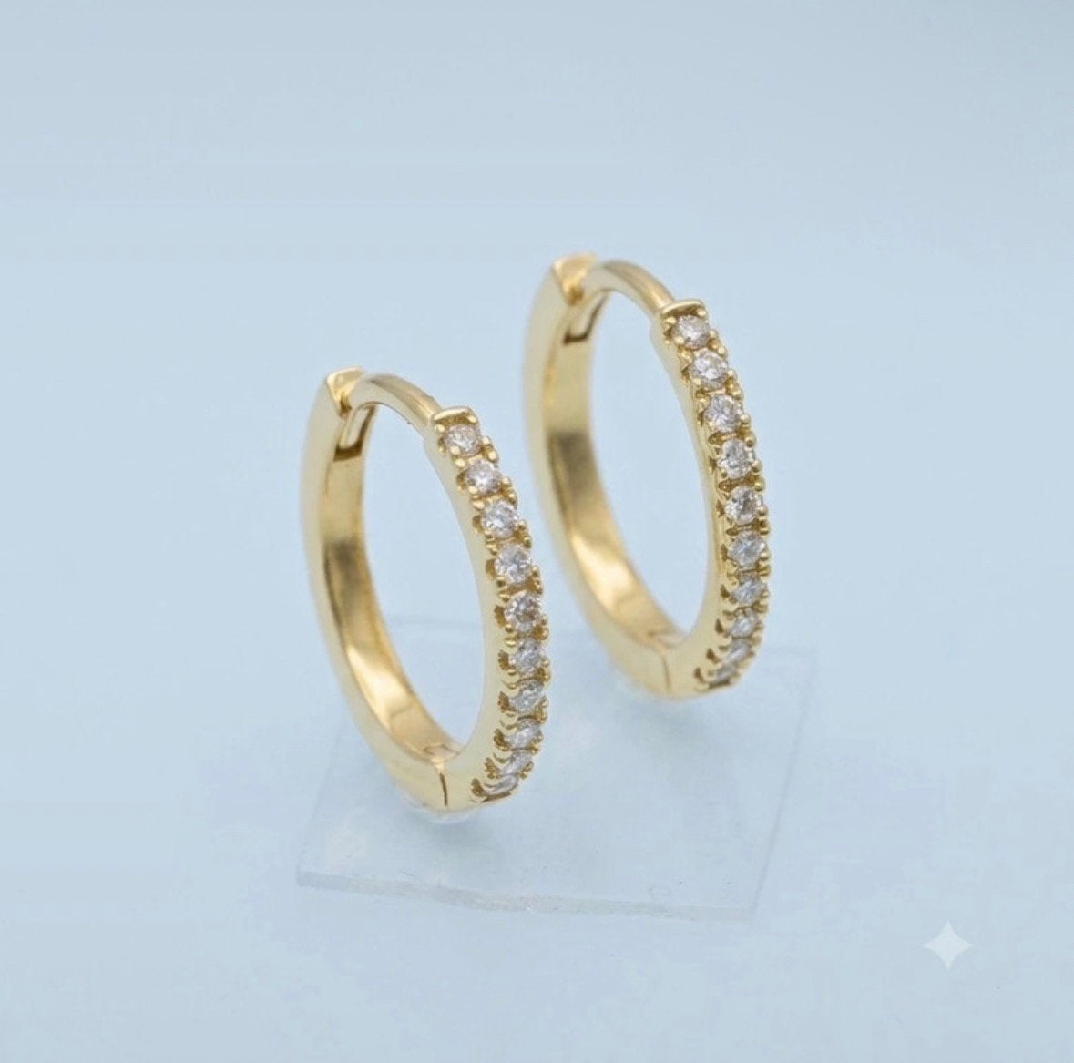 14 karaat gouden creolen/clicker piercings met diamant ø12mm, Met kristal, Hangers, Verzenden, Zo goed als nieuw
