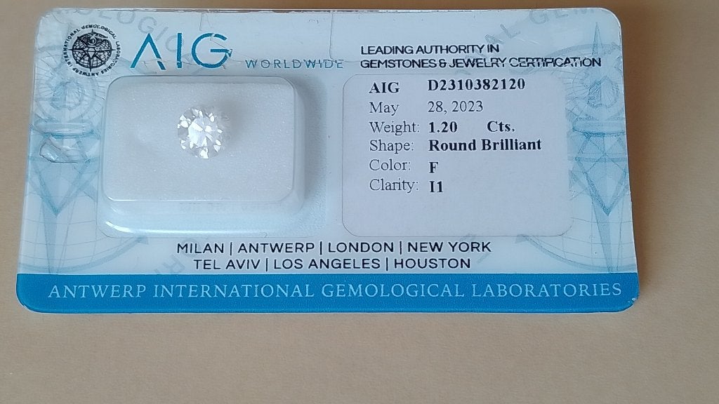 Natuurlijke diamant: 1.20 karaat zeldzame F- Kleur, Verzenden, Nieuw