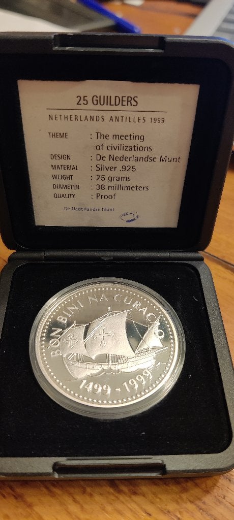 25 Gulden Nederlandse Antillen 1999 Zilveren Munt Proof, Verzenden, Koningin Beatrix, Zilver, Overige waardes